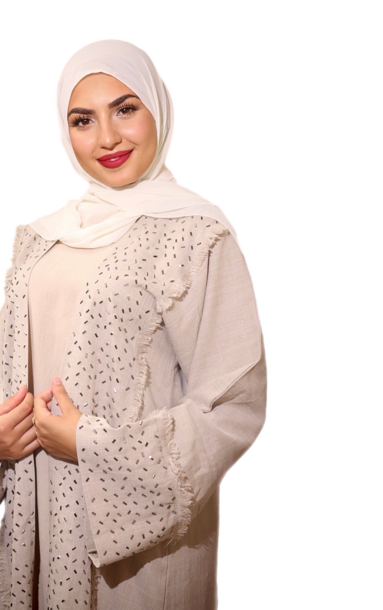 Double Linen Abaya with Stone Work