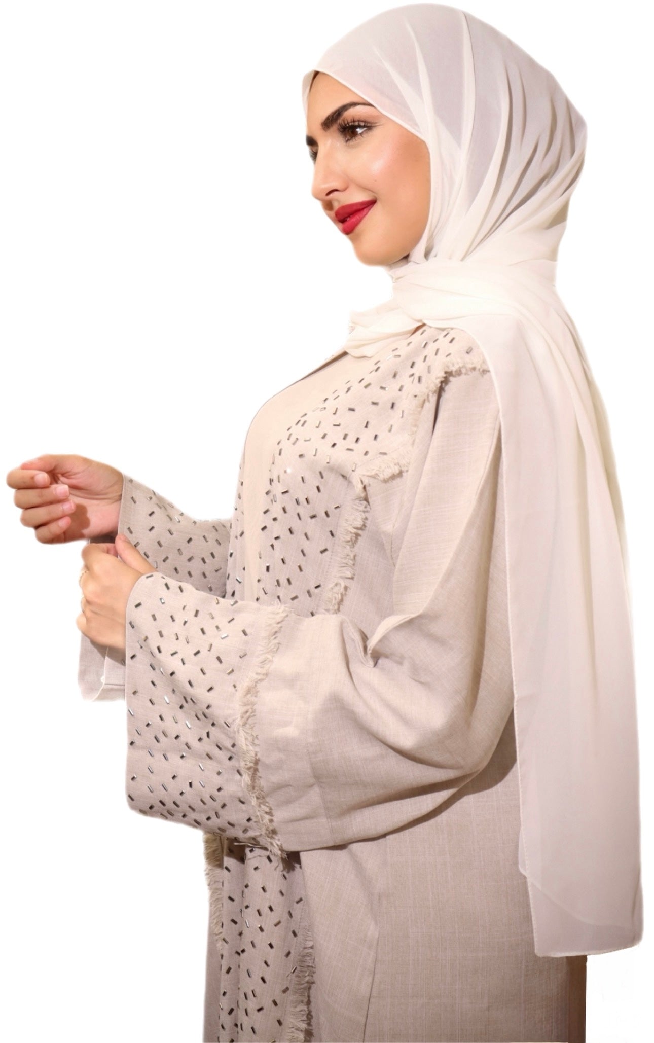 Double Linen Abaya with Stone Work
